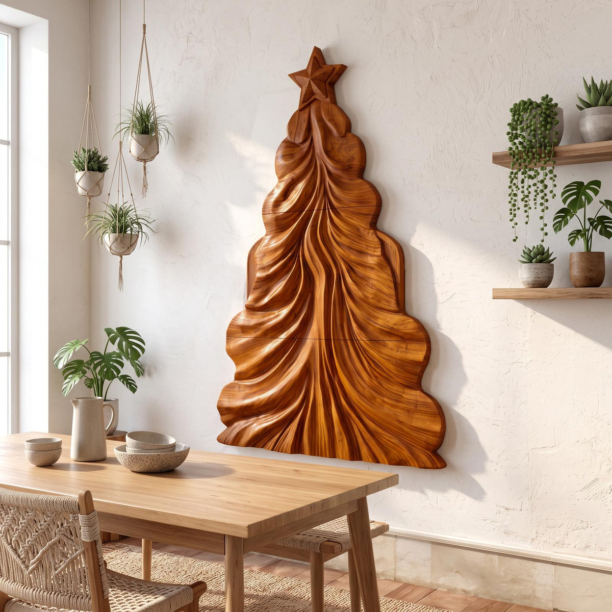 Contemporary Wooden Christmas Decor With Curved Openwork Design For Living Room