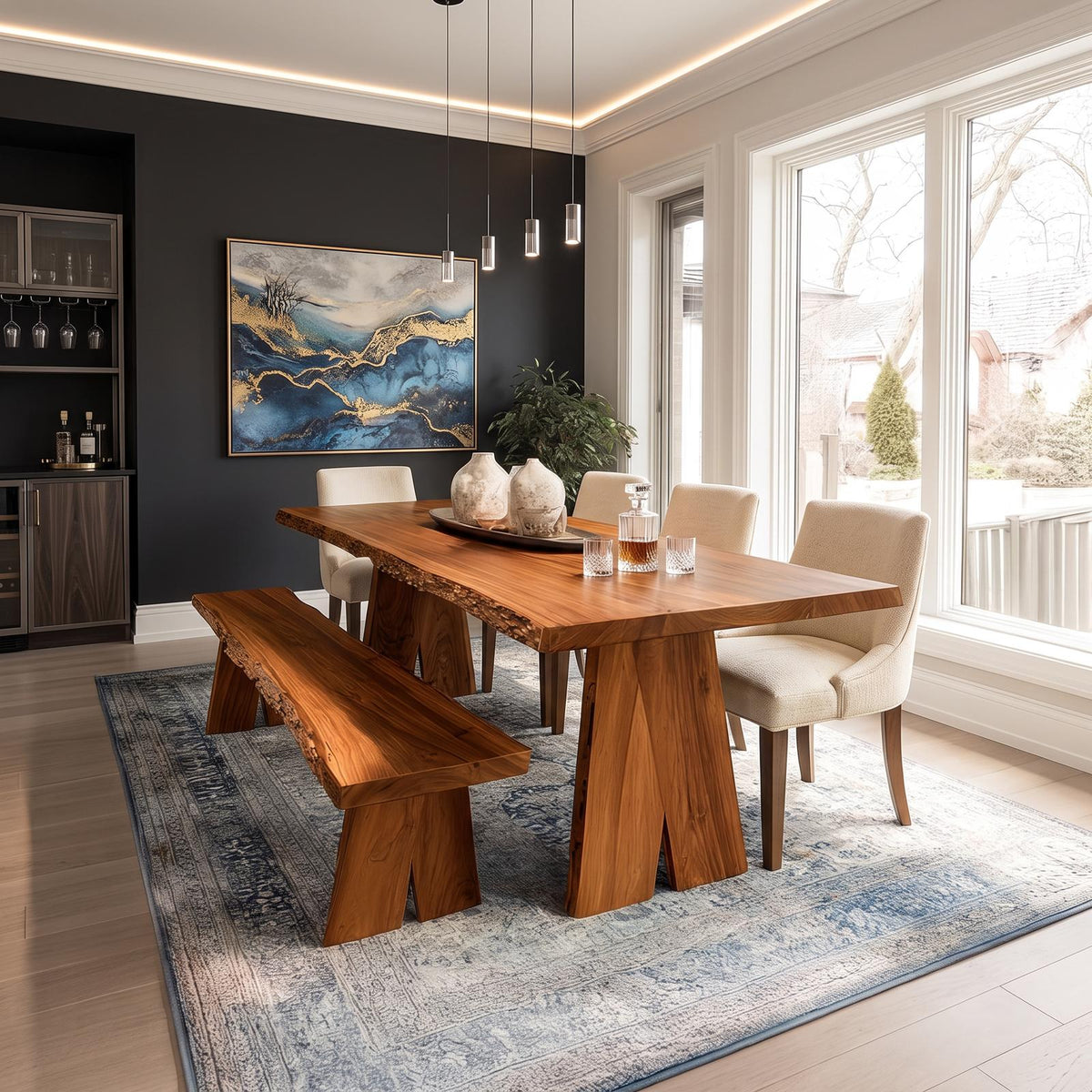 Rustic Solid Wood Dining Table, Farmhouse Wooden Kitchen & Dining Room Dinner Table, Model