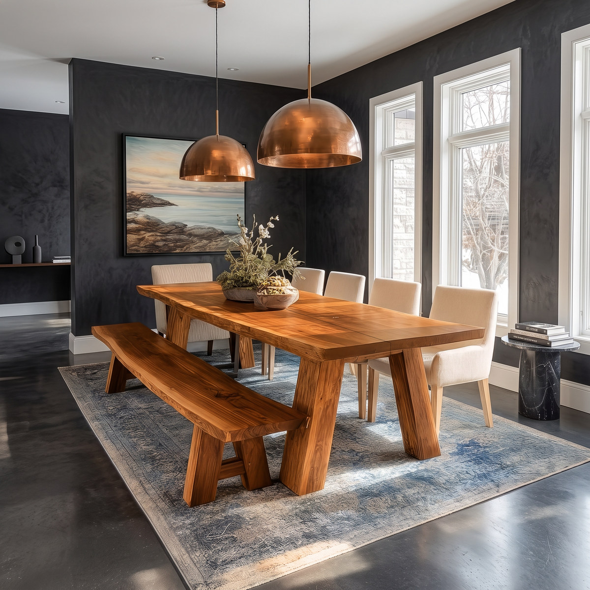 Rustic Wooden Dining Table for Kitchen & Dining Room, Solid Wood Farmhouse Dinner Table, Model