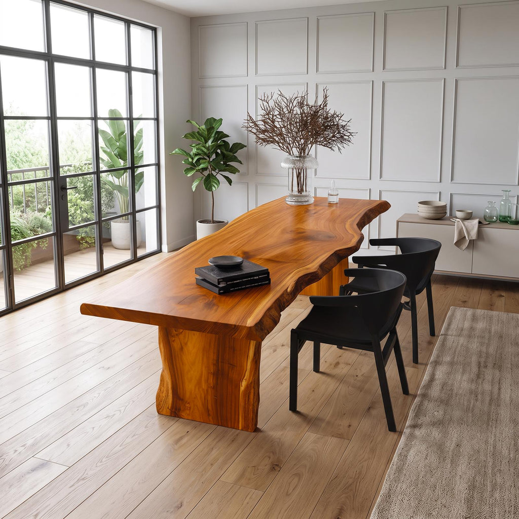 Spry Interior Rustic Live Edge Dining Table, Modern Solid Wood Handcrafted Kitchen Table, Natural Edge Slab Dining Room Furniture, SINLSADT077