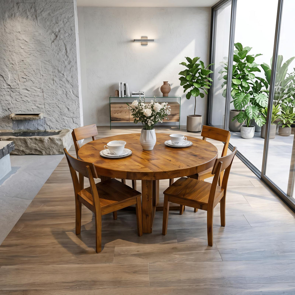 Spry Interior Rustic Round Solid Wood Dining Table, Modern Kitchen & Dining Room Wooden Dinette Table, Model SINLSADT075