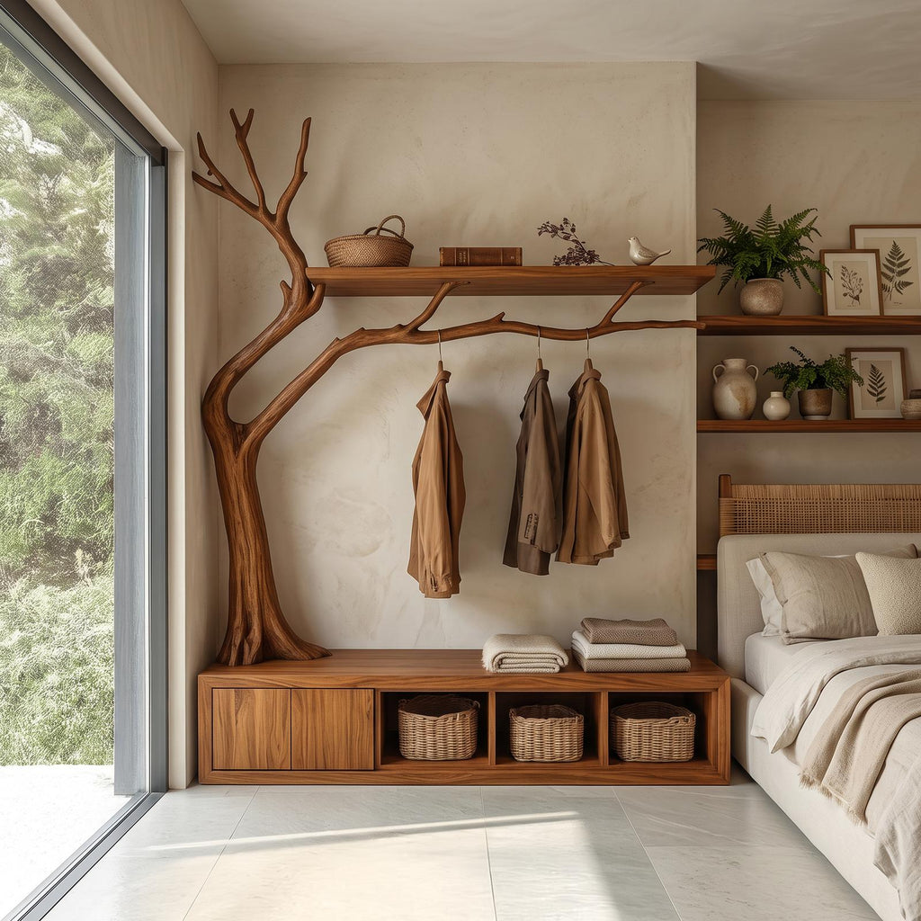 Rustic Wooden Cabinet With Tree Shaped Living And Bedroom