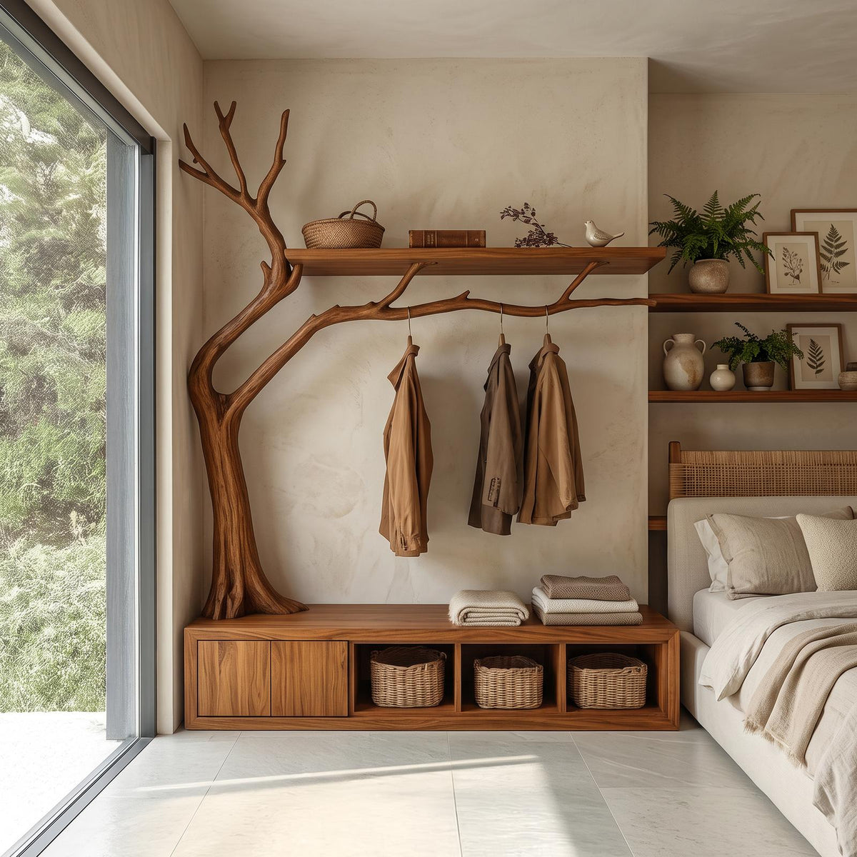 Rustic Wooden Cabinet With Tree Shaped Living And Bedroom