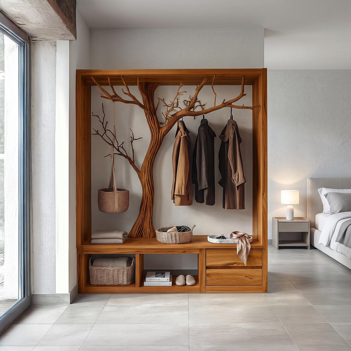 Rustic Wooden Tree Branch Entryway Cabinet Dressing Room