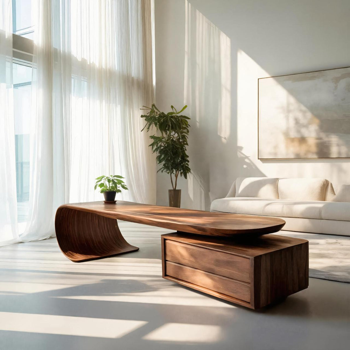 Modern Coffee Table With Sculptural Curved Design For Office SITHTTCF009