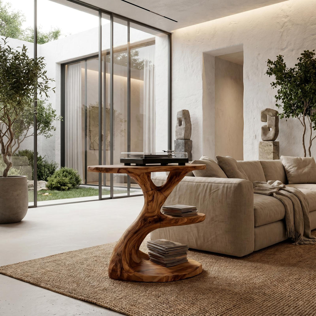 Modern Organic Side Table, Multi-Level Solid Wood End Table & Nightstand for Living Room & Bedroom