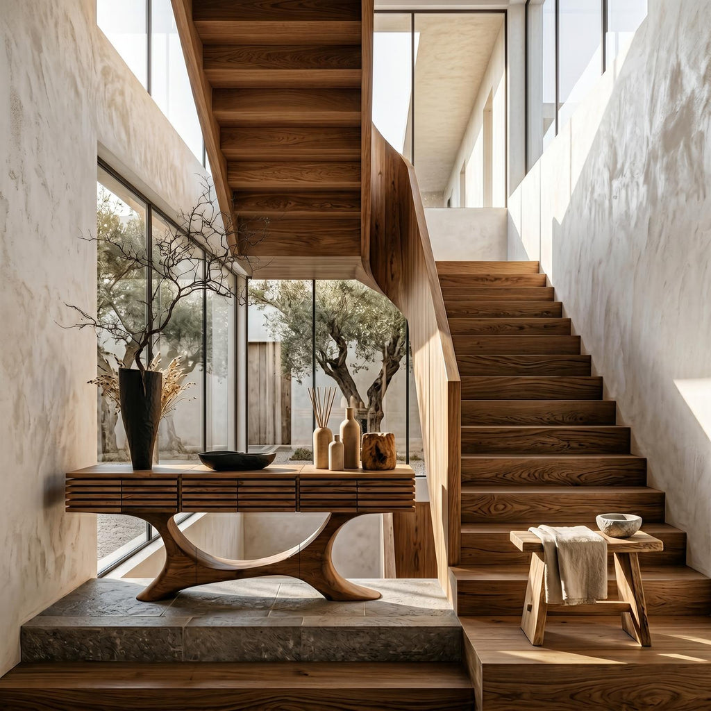 Contemporary Console Table With Curved Tree Trunk Base And Built In Storage Drawers For Living Room
