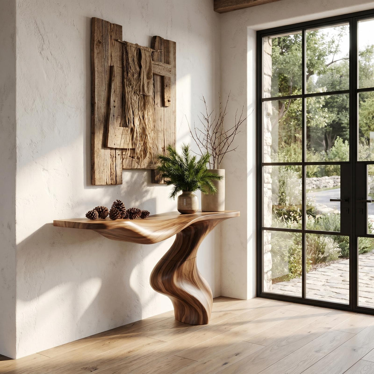 Modern Console Table With Statement Sculptural Base For Living Room