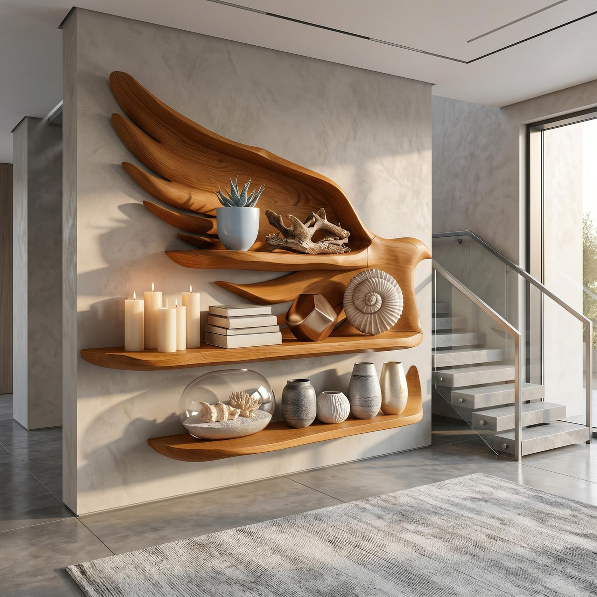 Handcrafted Wave Bookshelf With Artistic Curved Structure For Home Decor