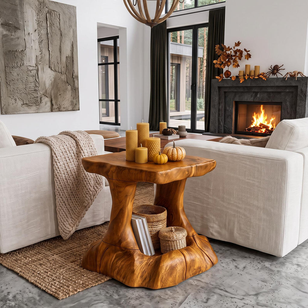Mid Century Beside Table With Halloween Accent For Living Room