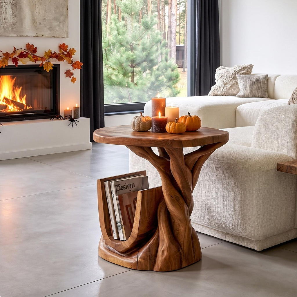 Organic Beside Table Halloween Inspired With Branch Base For Living Room