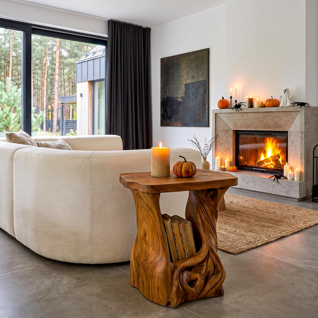 Modern Beside Table Halloween Inspired With Sculptural Tree Base For Living Room
