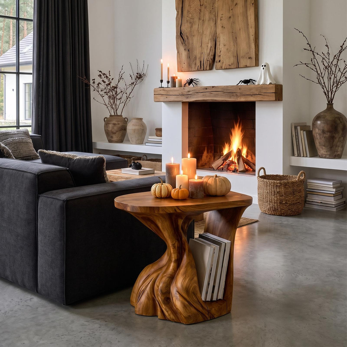 Contemporary Beside Table Halloween Inspired With Sculptural Base For Living Room