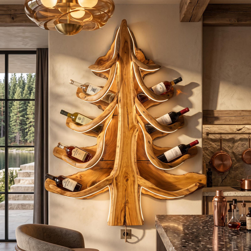 Modern Wine Display Rack With Sculptural Pine Tree Design For Home Bar