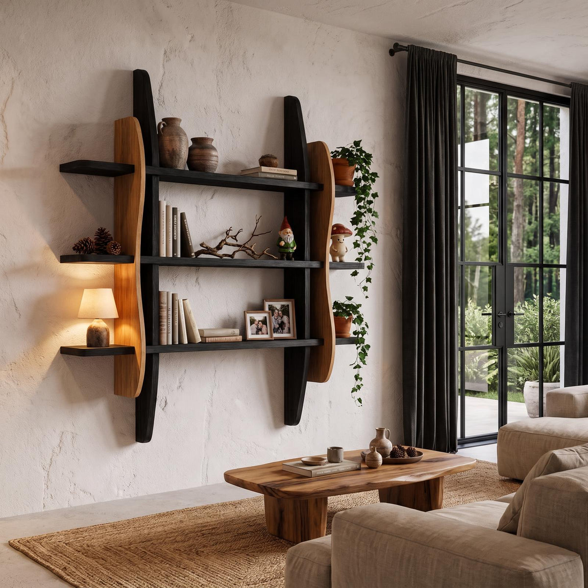 Contemporary Display Shelf With Sculptural Frame Design For Living Room