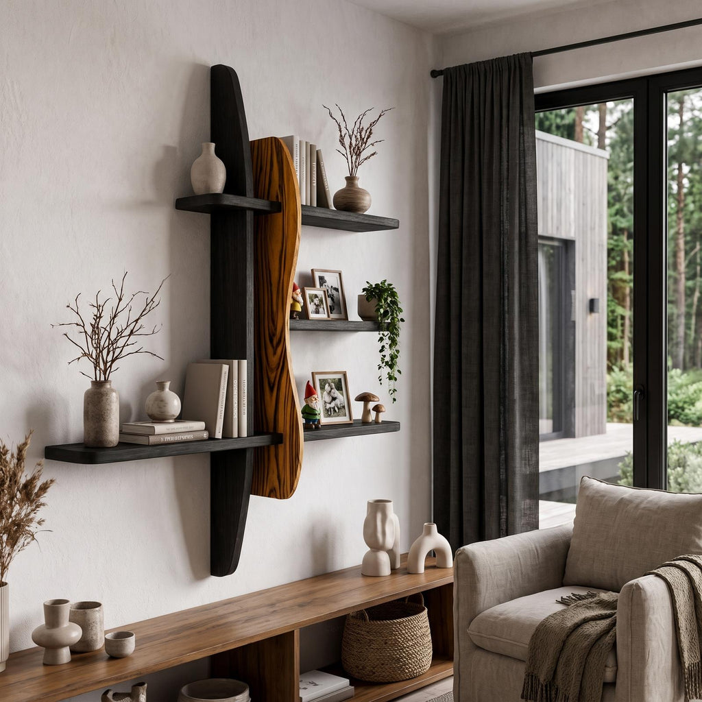 Modern Wall Bookshelf With Asymmetrical Open Shelves For Living Room