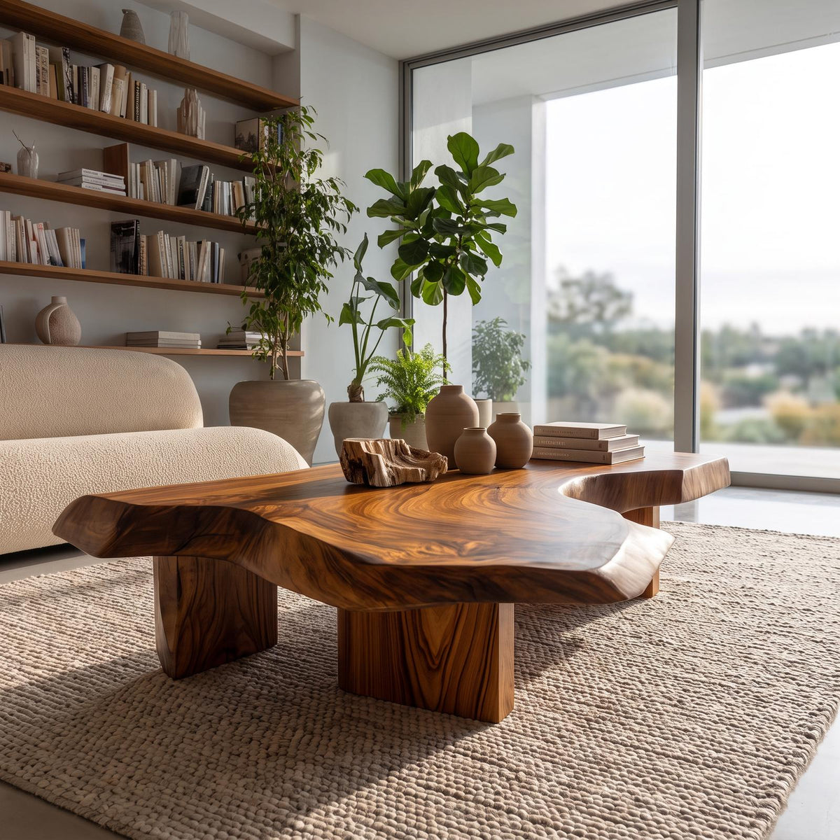 Modern Solid Wood Coffee Table With Sculptural Slab Top For Living Room SINLHACF421 SINLHACF421