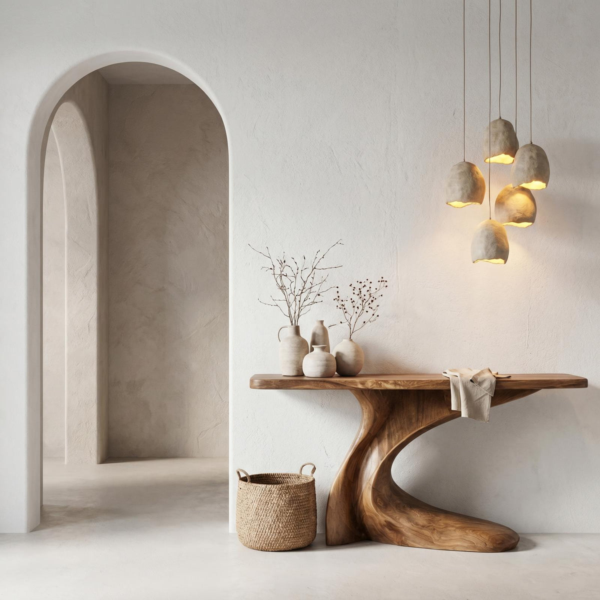 Minimal Console Table With Clean Curved Wooden Base For Living Room SINLHACS578