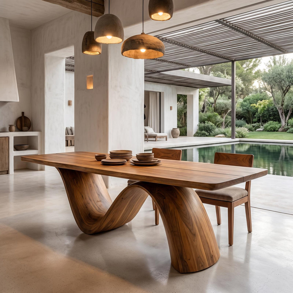 Modern Architectural Dining Table With Wing Pedestal Base For Dining Room