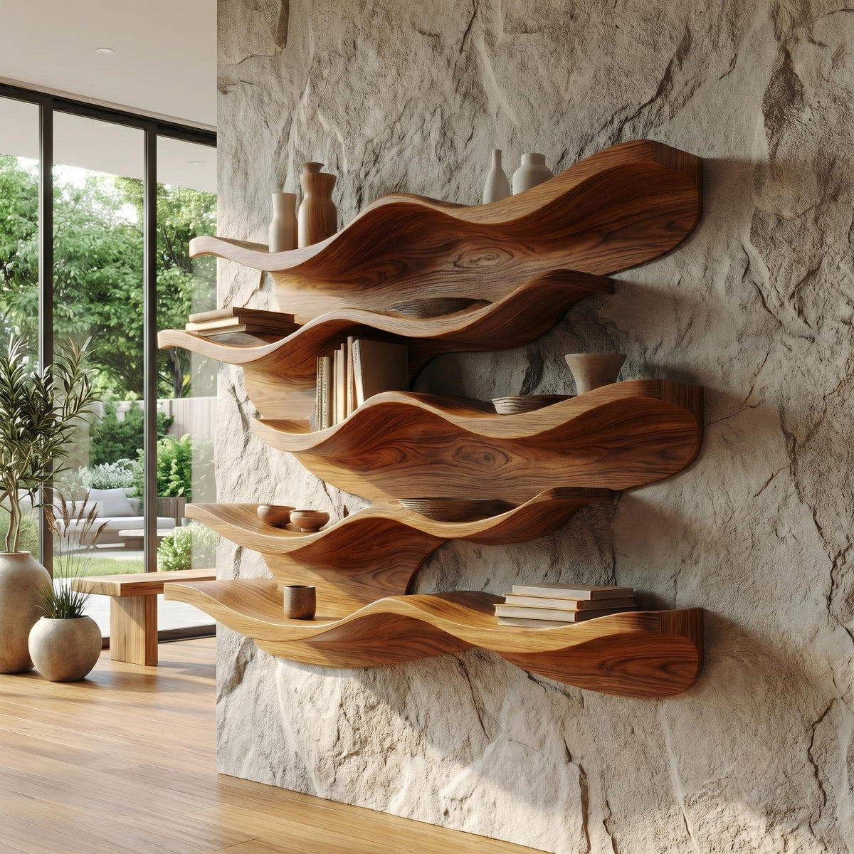 Sculptural Wave Wall Mounted Bookshelf For Living Room And Bedroom