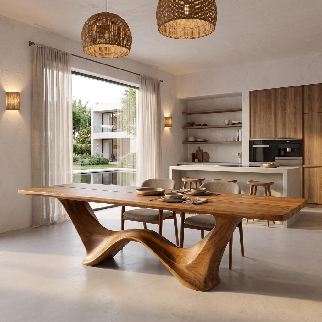 Contemporary Dining Table With Architectural Wave Design For Dining Room And Breakfast Nook