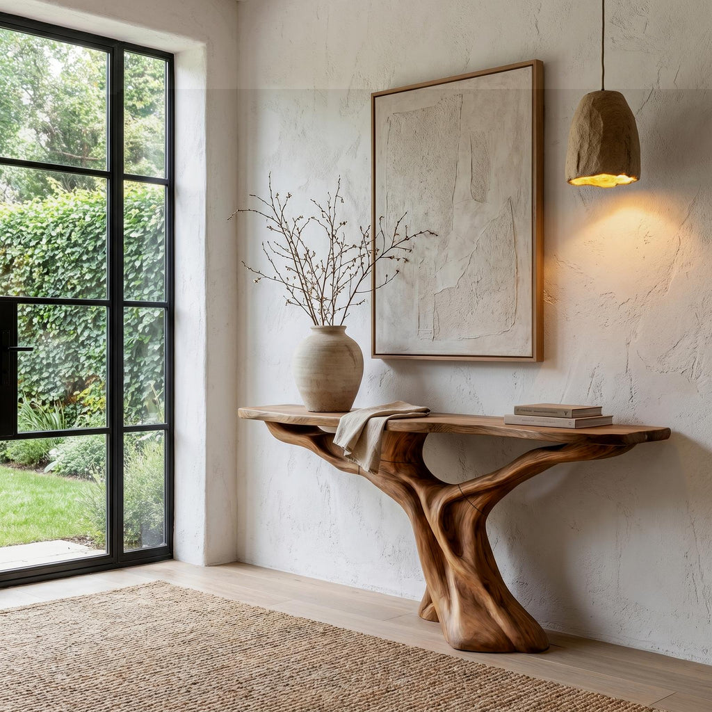 Spry Interior Rustic Console Table, Natural Solid Wood Top with Teak Root Structure Base for Living Room, SINLHACS582