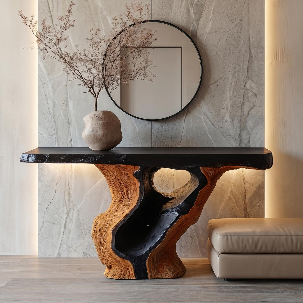Spry Interior Sculptural Tree Root Console Table, Rustic Natural Solid Wood Entryway Table & Living Room Credenza, SINLHACS567