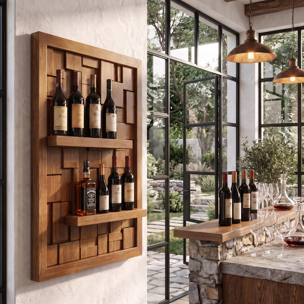 Wall Mounted Wine Holder With Open Bottle Display For Home Bar