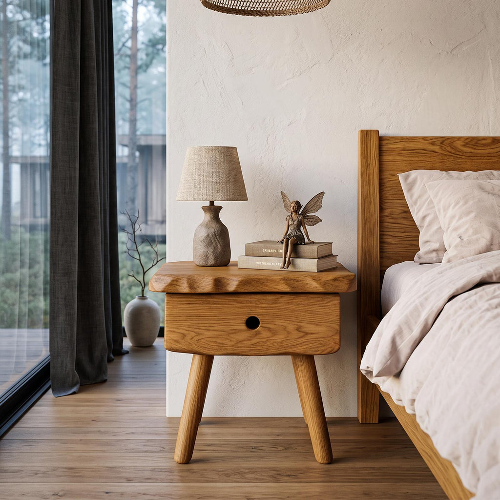 Scandinavian Solid Wood Bedside Table With Drawer SINLHANS290