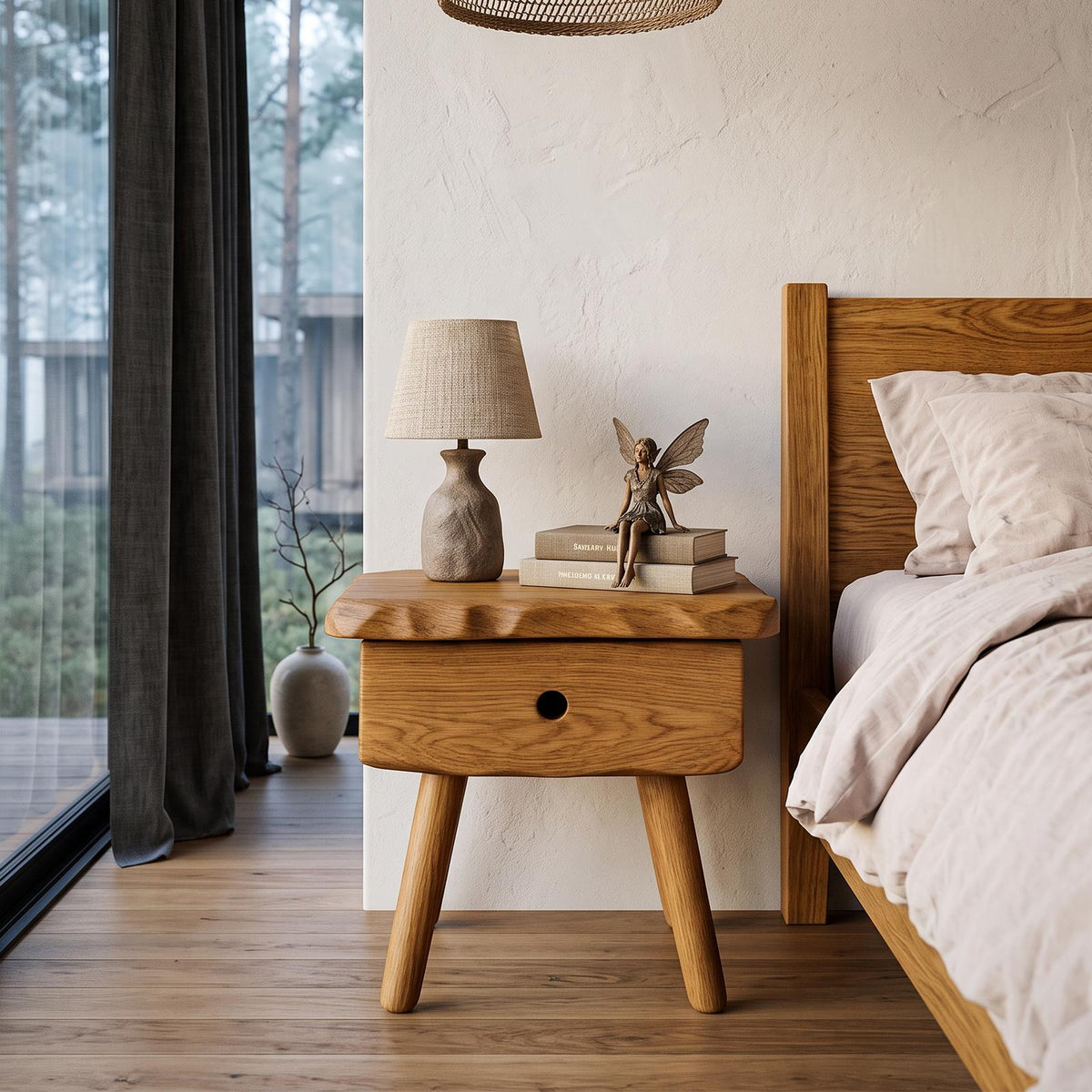 Scandinavian Solid Wood Bedside Table With Drawer SINLHANS290