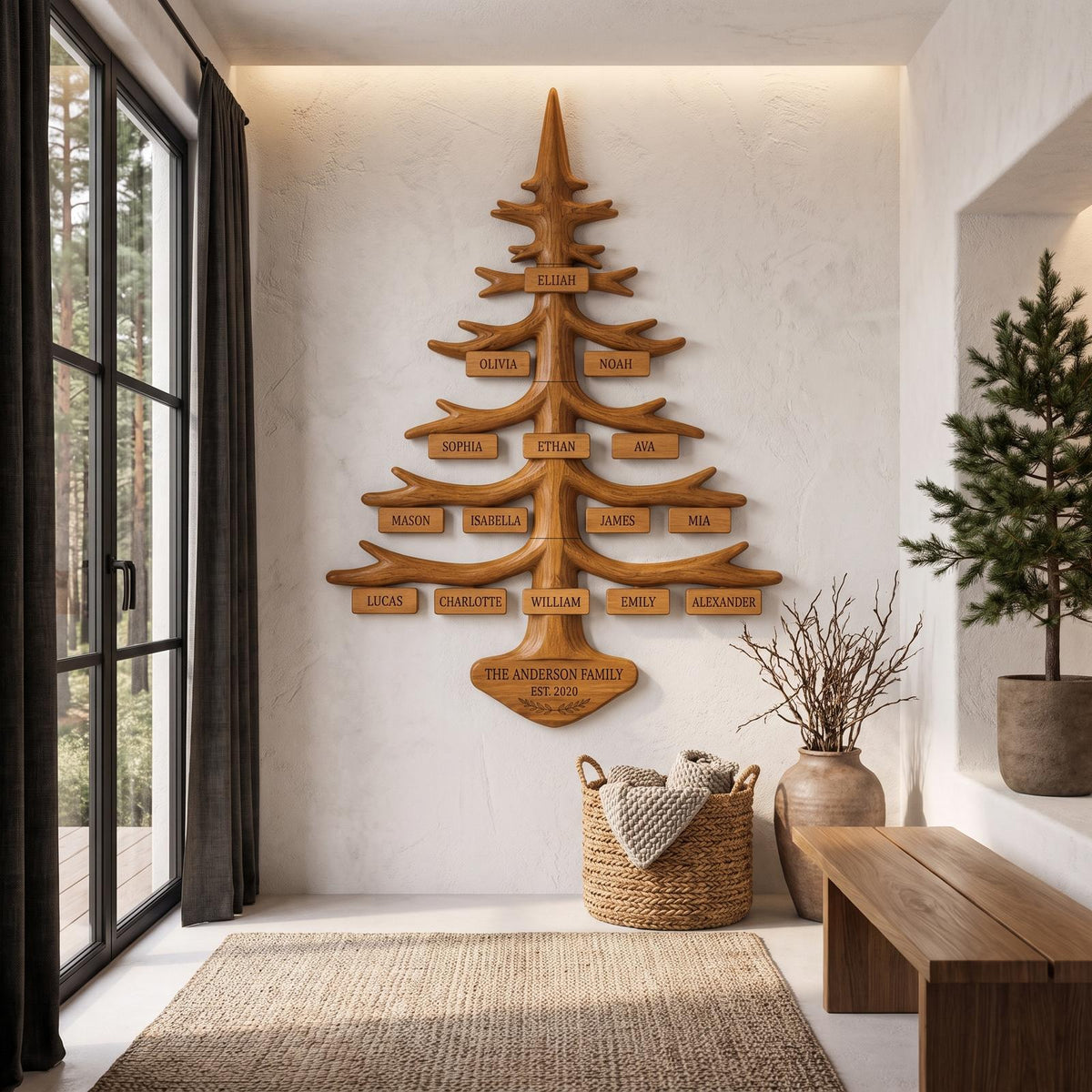 Organic Personalized Family Tree Wall Decor With Custom Name Plaques For Living Room And Entryway SINLHAWA151
