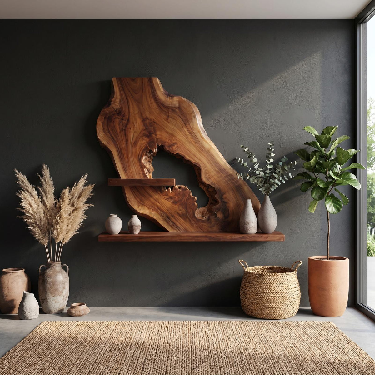 Sculptural Floating Wall Shelf, Modern Solid Wood Wave Display Ledge for Entryway, Living Room Art Decor