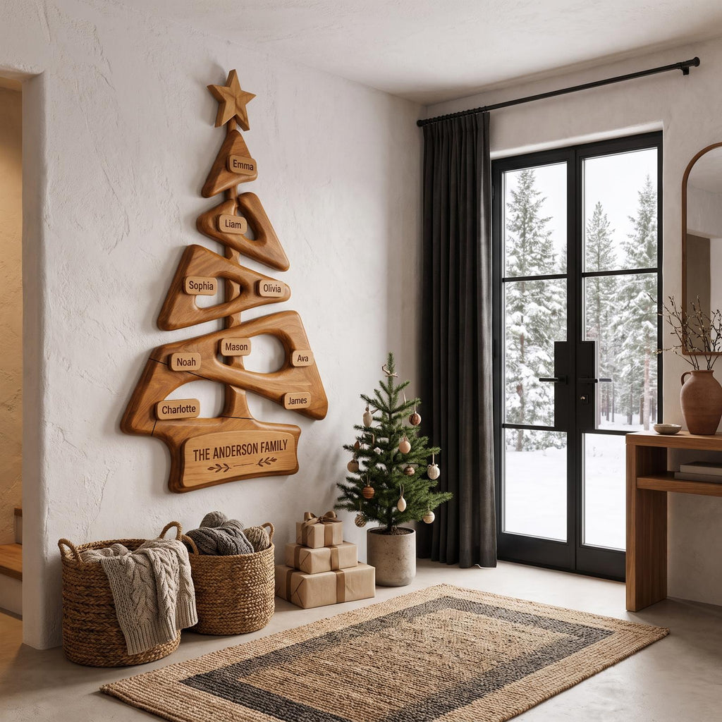 Organic Family Tree Wall Art With Custom Family Name Sign For Living Room And Foyer