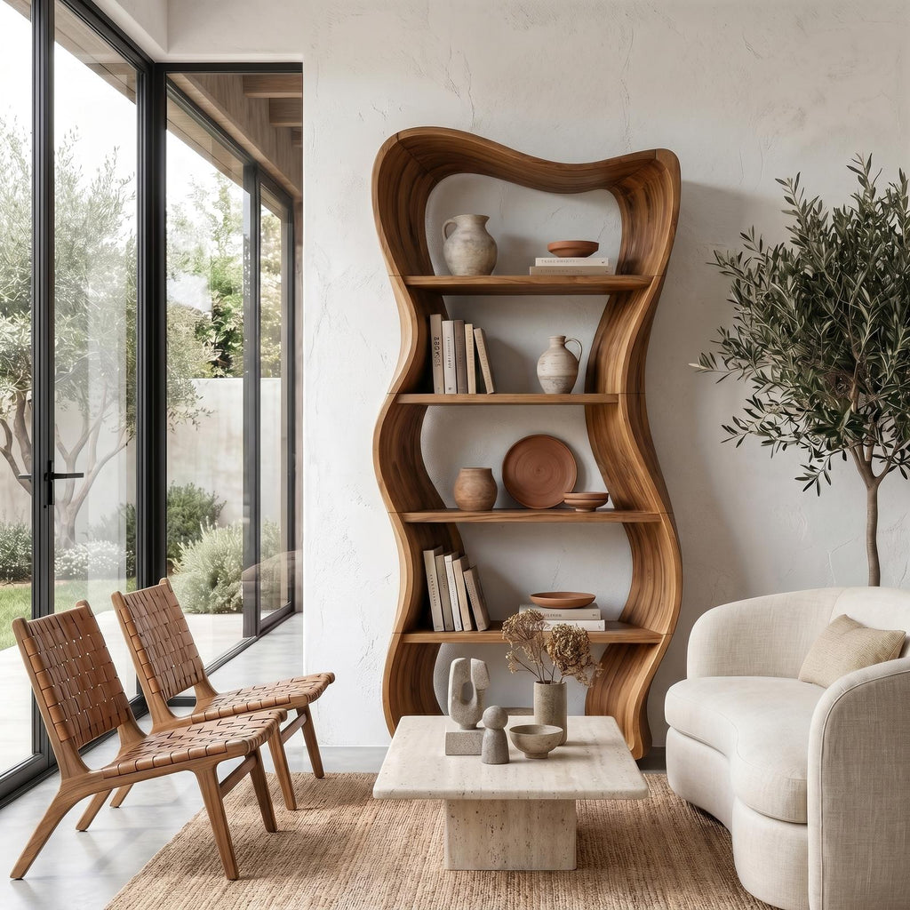 Sculptural Tree Shelf, Organic Solid Wood Bookcase and Display Rack for Living Room & Reading Corner