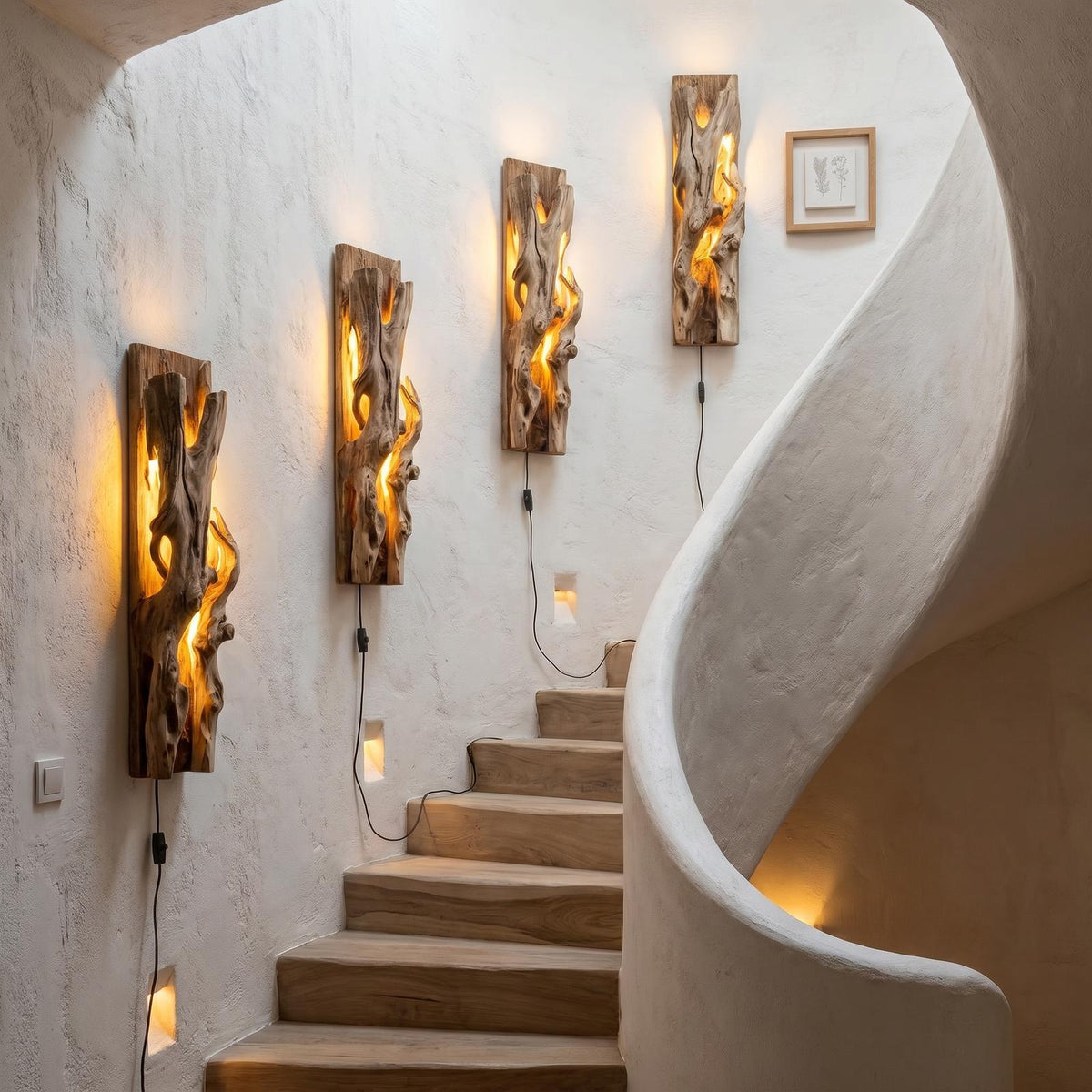 Spry Interior Rustic Live Edge Wall Sconce, Sculptural Natural Wood Mounted LED Sconce Light for Hallway and Living Room Decor, Model SINLHAPL011