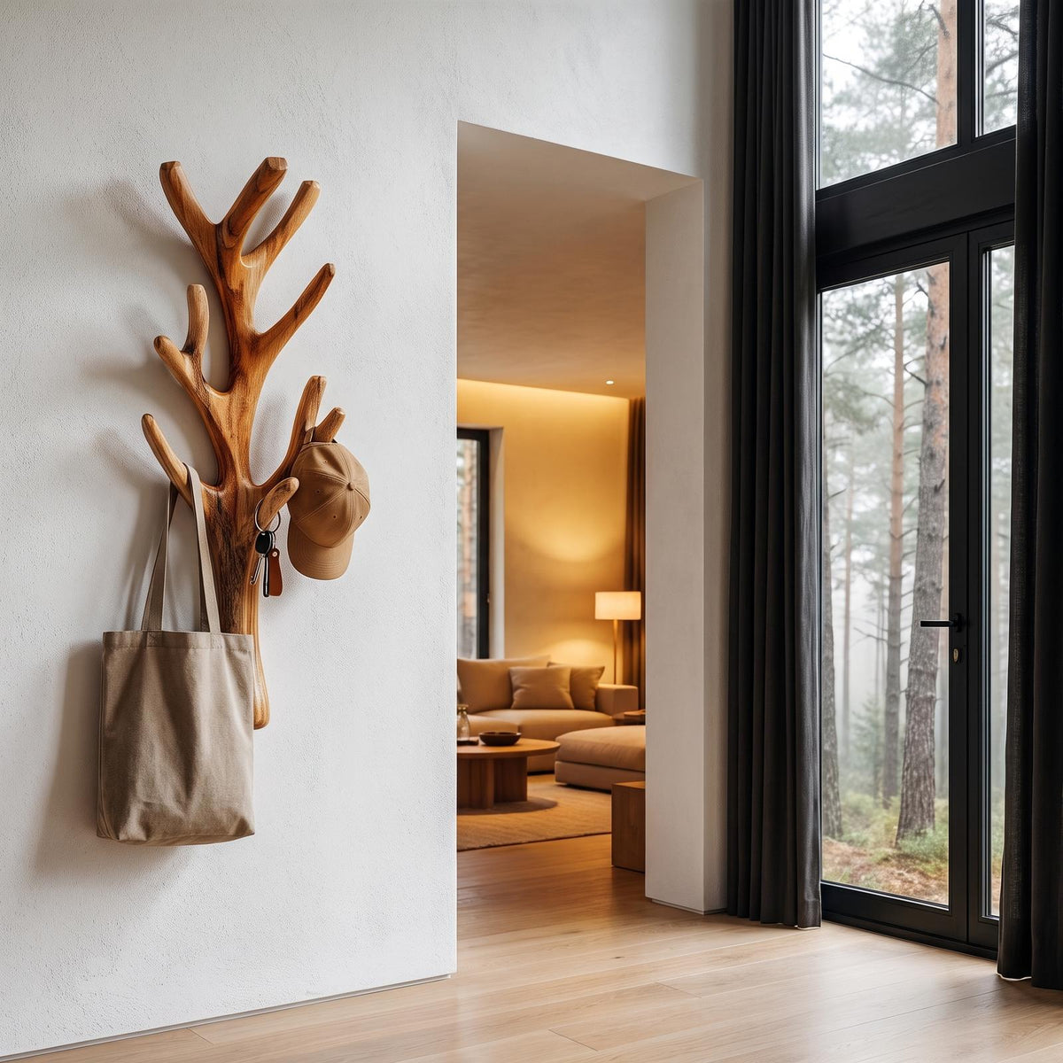 Rustic Sculptural Tree Coat Rack Wall Mounted Design For Entryway Hallway