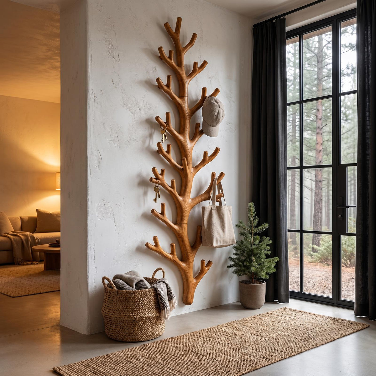 Sculptural Tree Coat Rack Wall Mounted Design For Entryway Hallway