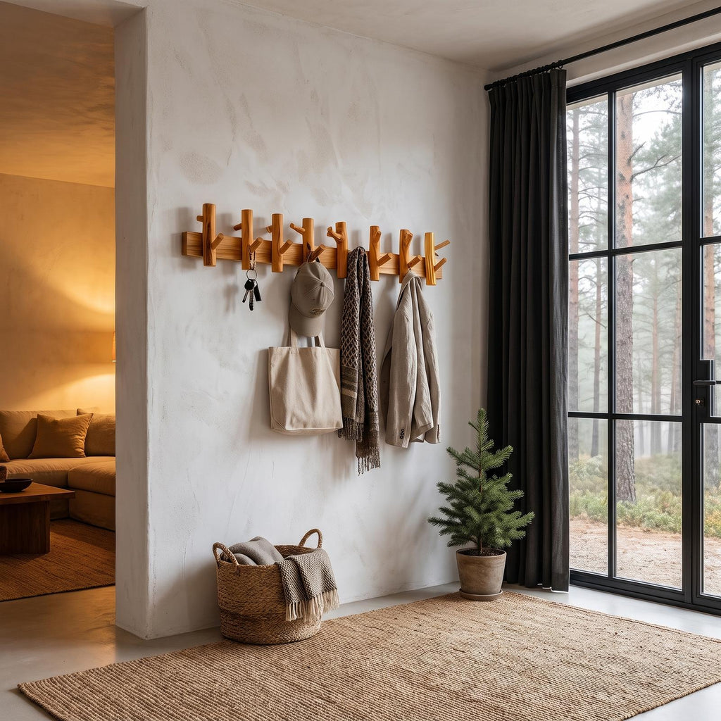 Rustic Wooden Wall Mounted Coat Rack Hook Organizer For Entryway Hallway