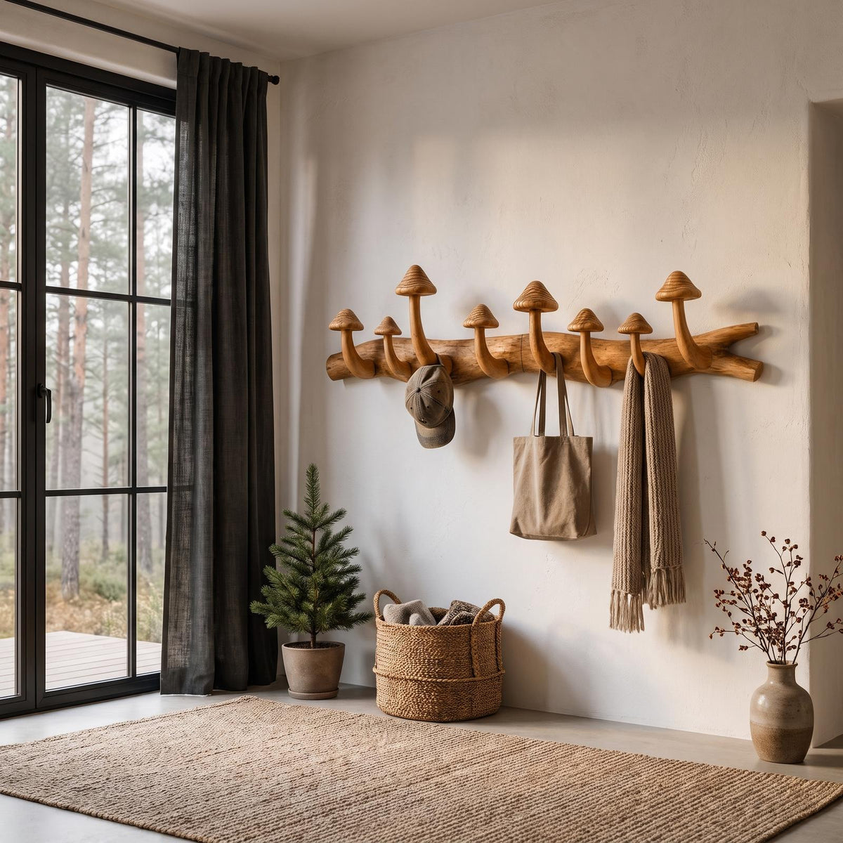Rustic Wall Mounted Coat Rack Hook Organizer For Entryway Hallway