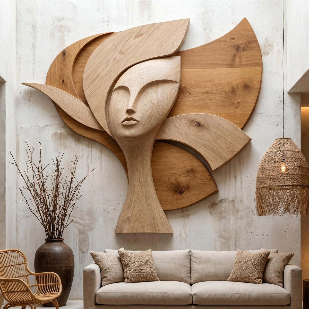 Spry Interior Statement Woman Face Wood Wall Decor, Abstract Handcrafted Wooden Silhouette Sculpture Art Panel for Living Room, SINLHAWD071