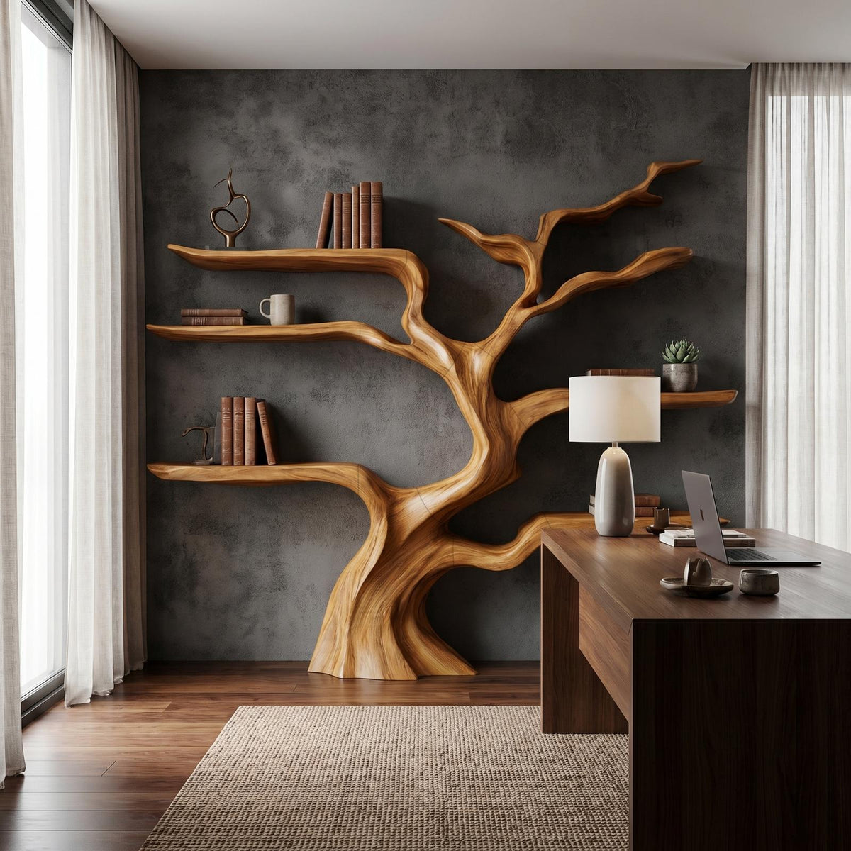 Nature-Inspired Tree Bookshelf, Floating Wooden Shelves, Tree-Shaped Bookcase for Wall