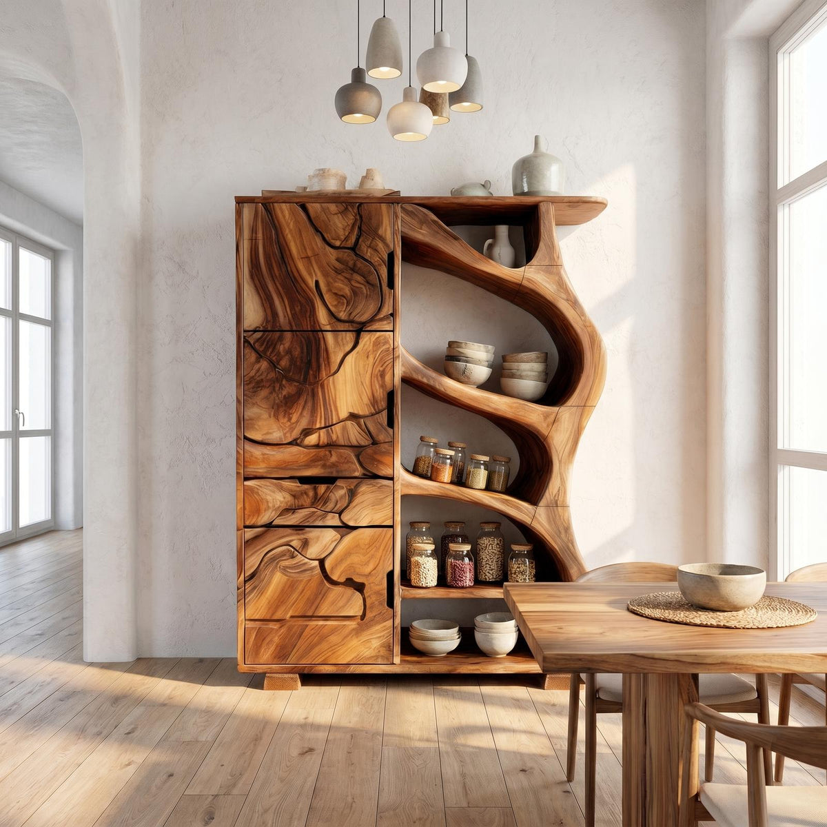 Nature Inspired Entryway Cabinet Organic Storage Design