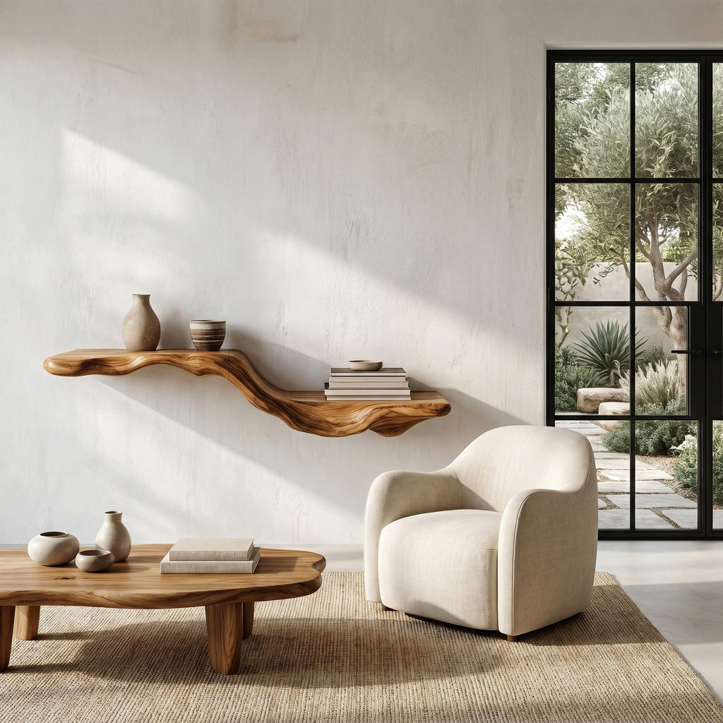 Organic Floating Shelf with Flowing Tree Branch Design, Wall Mounted Wood Display Shelf