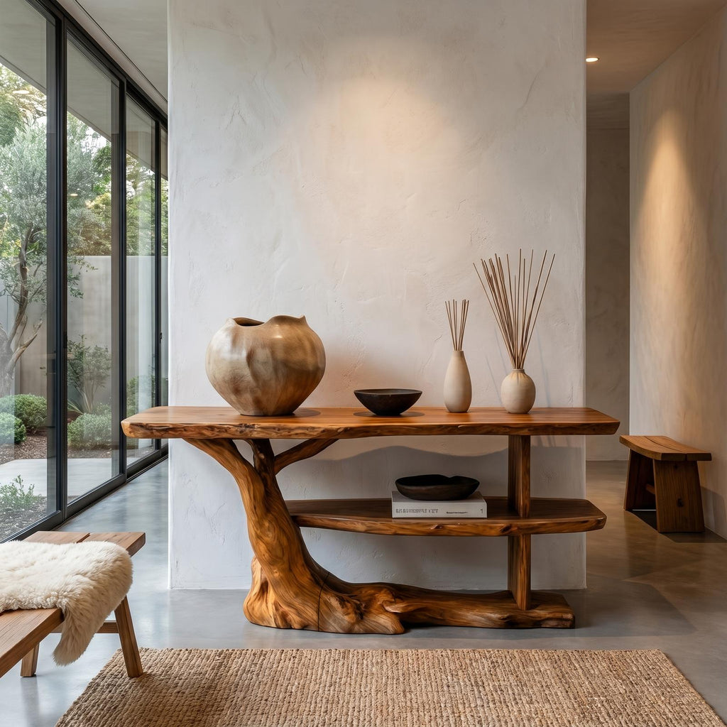 Modern Console Table with Flowing Wood Pedestal Base, Organic Wood Foyer Table for Entryway & Living Room