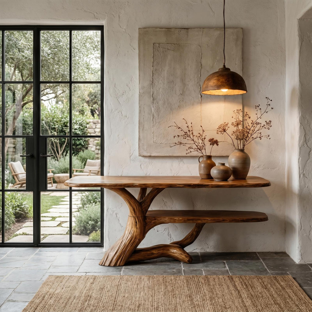 Nature-Inspired Wood Console Table with Open Shelf Storage for Living Room Entryway & Foyer, Rustic Modern Accent
