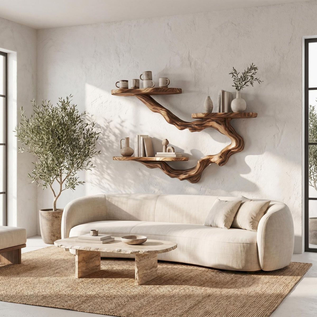 Rustic Floating Shelf with Display Storage, Solid Wood Wall Mounted Organizer Ledge