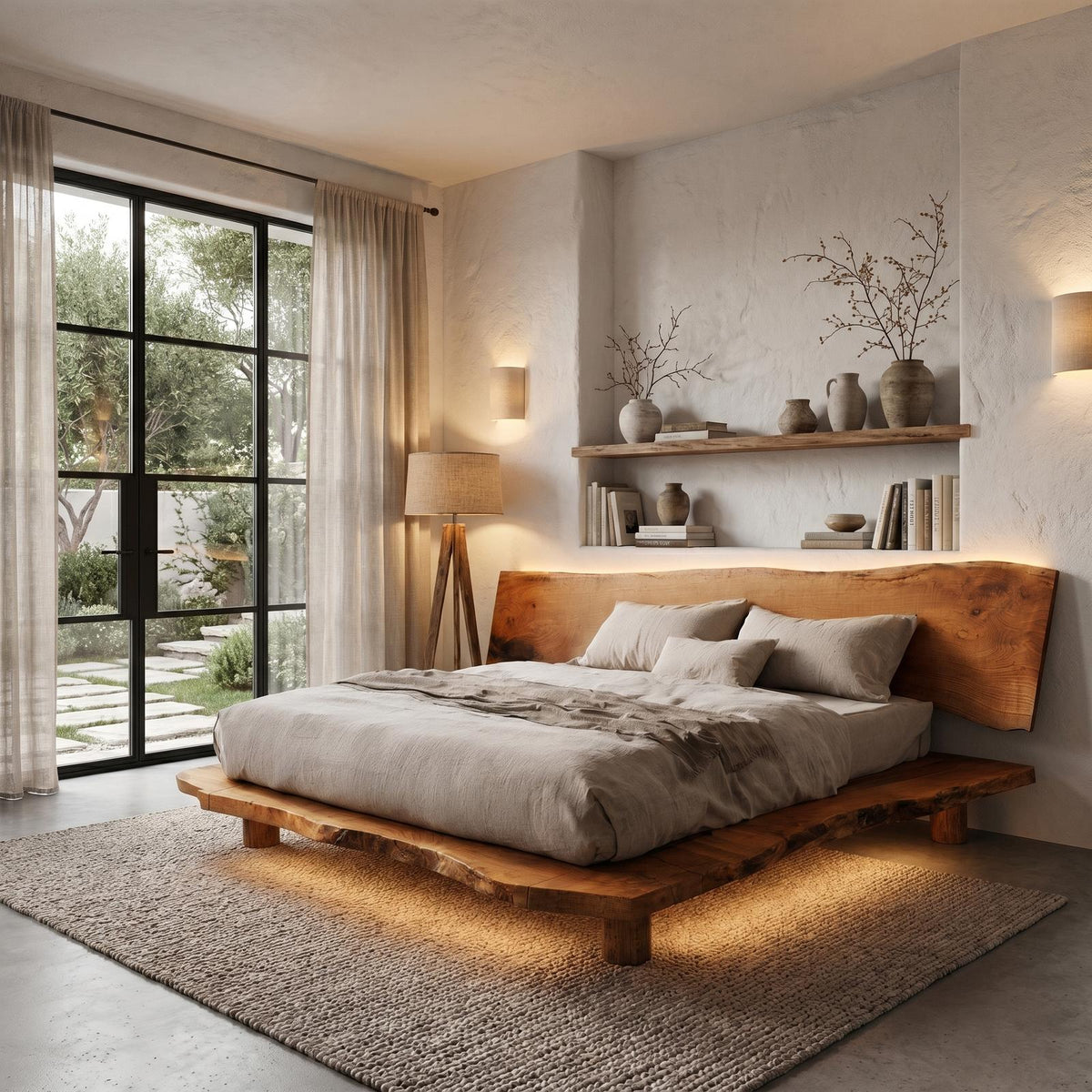 Rustic Bed Frame With Live Edge Headboard For Bedroom SINLHAWB122