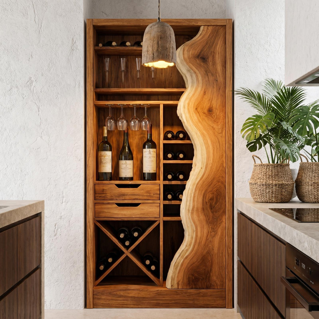 Farmhouse Wood Wine Cabinet with Built-In Bottle Storage, Bar Sideboard Buffet for Dining Room