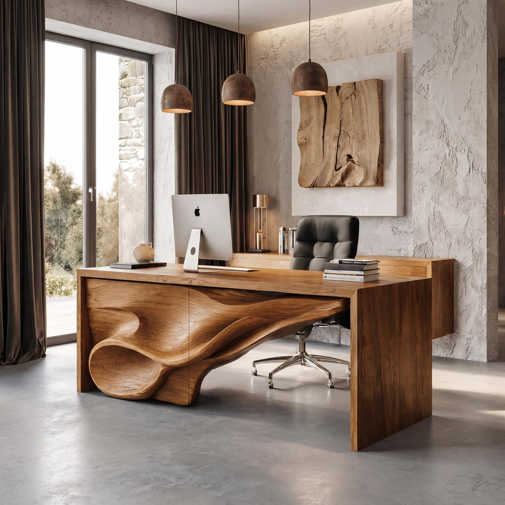 Sculptural Writing Desk Handcrafted Storage Design For Executive Home Office