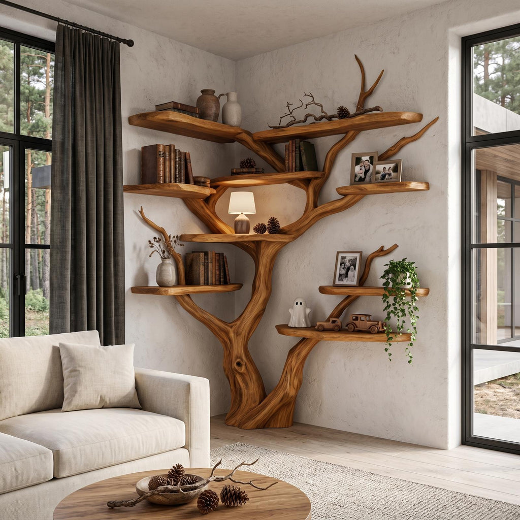 Contemporary Tree Bookshelf With Corner Branch Design For Home Office SINLHATB778